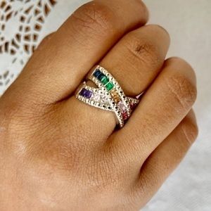 Size 6- Multi-color Gemstones- Cubic Zirconia 925 Silver Ring